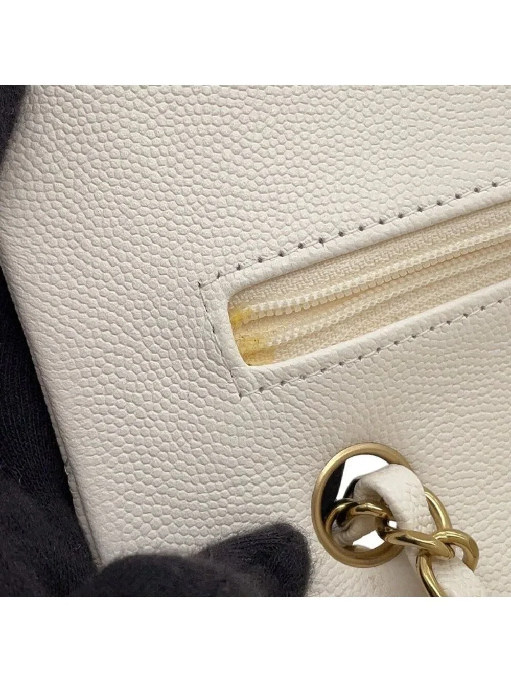 Chanel Chain Shoulder Bag Quilted 25 CC Logo Caviar Leather Double White
